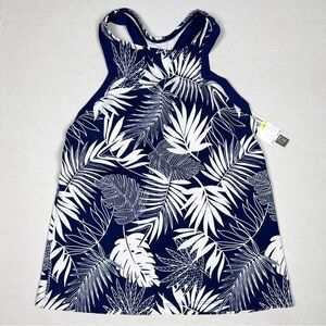 JANTZEN Women’s Size M Navy Blue & White Floral Print Racerback Tankini Swim Top